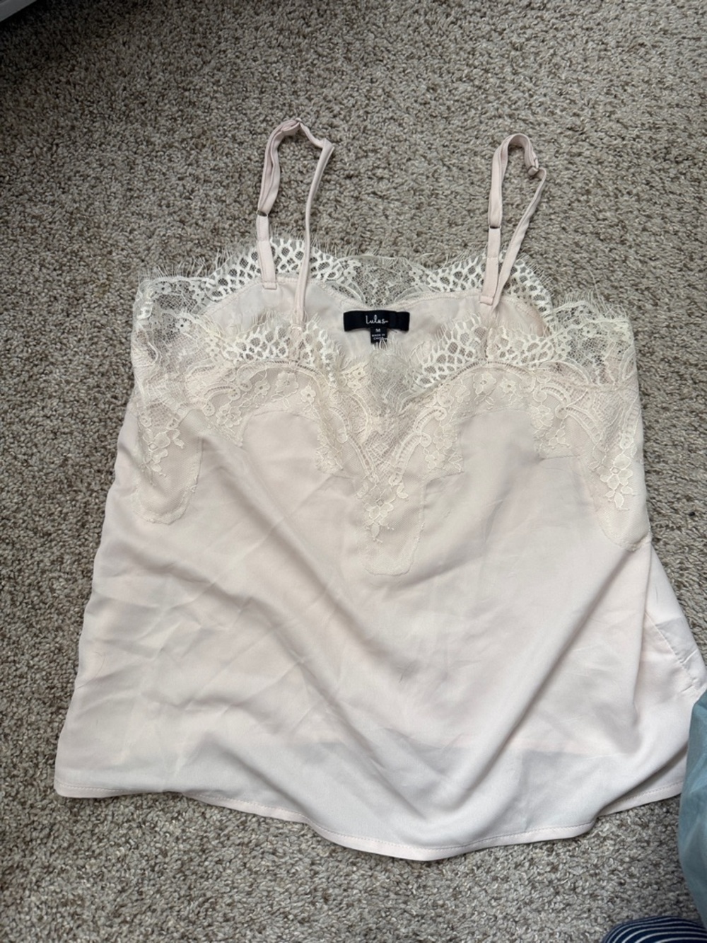 Lulu's Blush Lace-Trim Satin Camisole